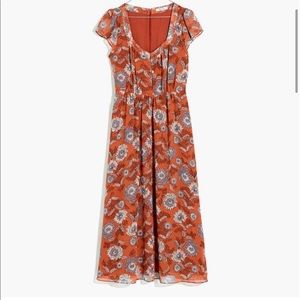 Sheer Sleeve Button-Front Midi